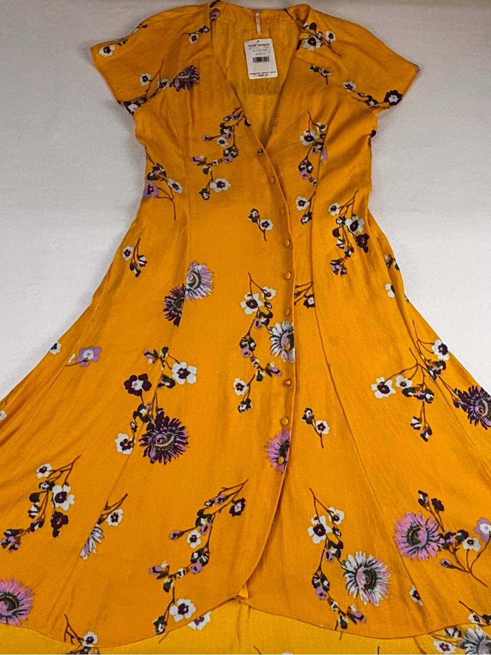 Free People Yellow Floral Button-Front Maxi Dress